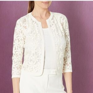 Anne Klein Floral Lace Cropped Mesh Cardigan Size 12